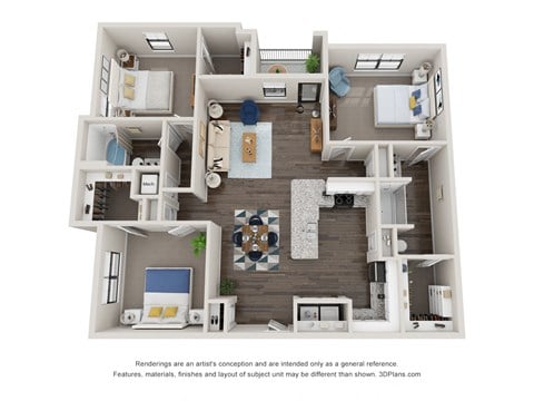 Floor plan for 3 beds, 2 baths, 1441 sqft